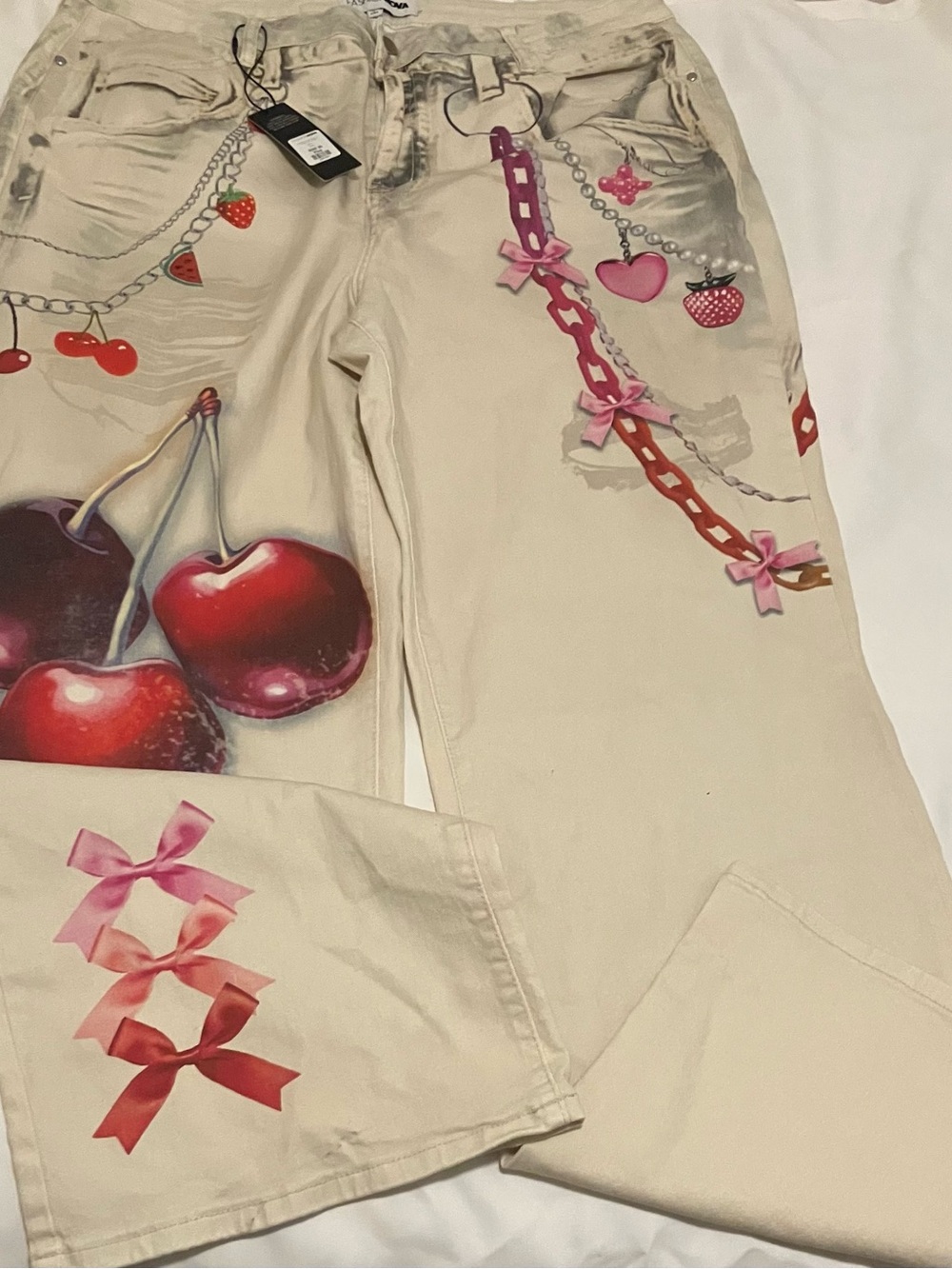 Women’s Fashion Nova Cherry Themed Jeans Tags On Size 20